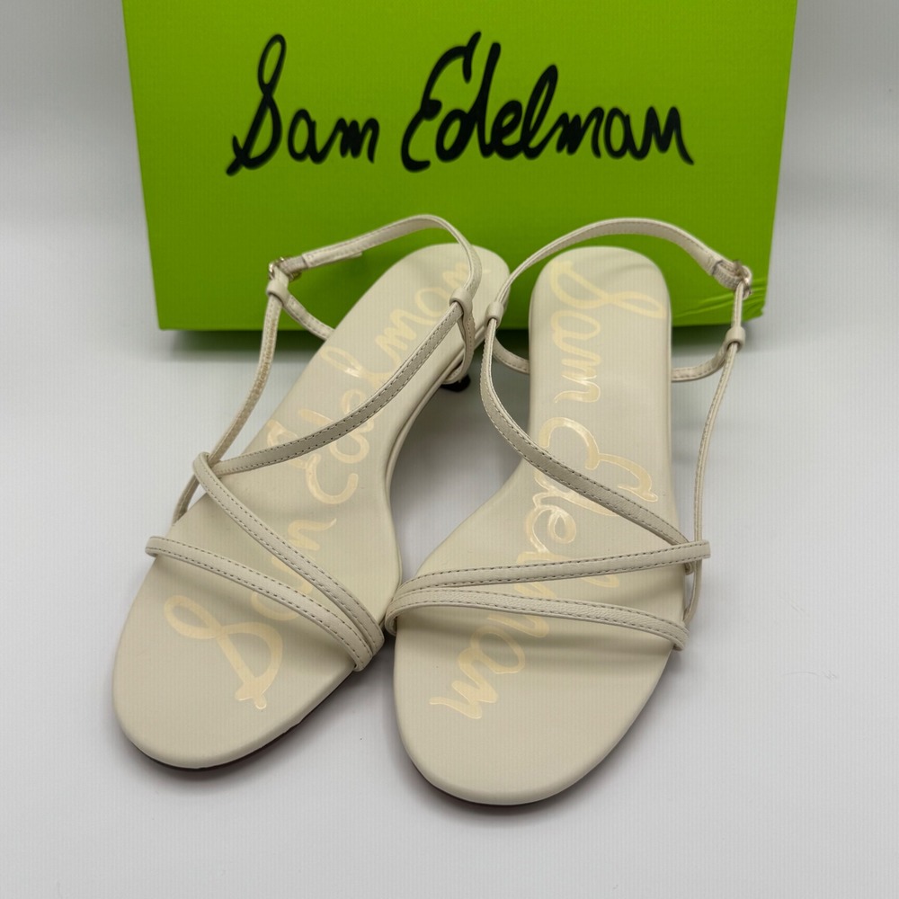Sam Edelman Cora Modern Ivory Leather Strappy Kitten Heel Sandals 6.5 NIB